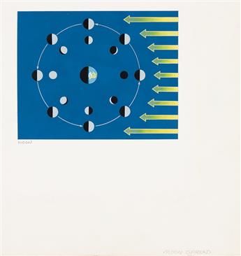 DAVIS MELTZER (1930 - 2017) 4 illustrations: Earth orbit, Mercury, Mars, & Moon spread.